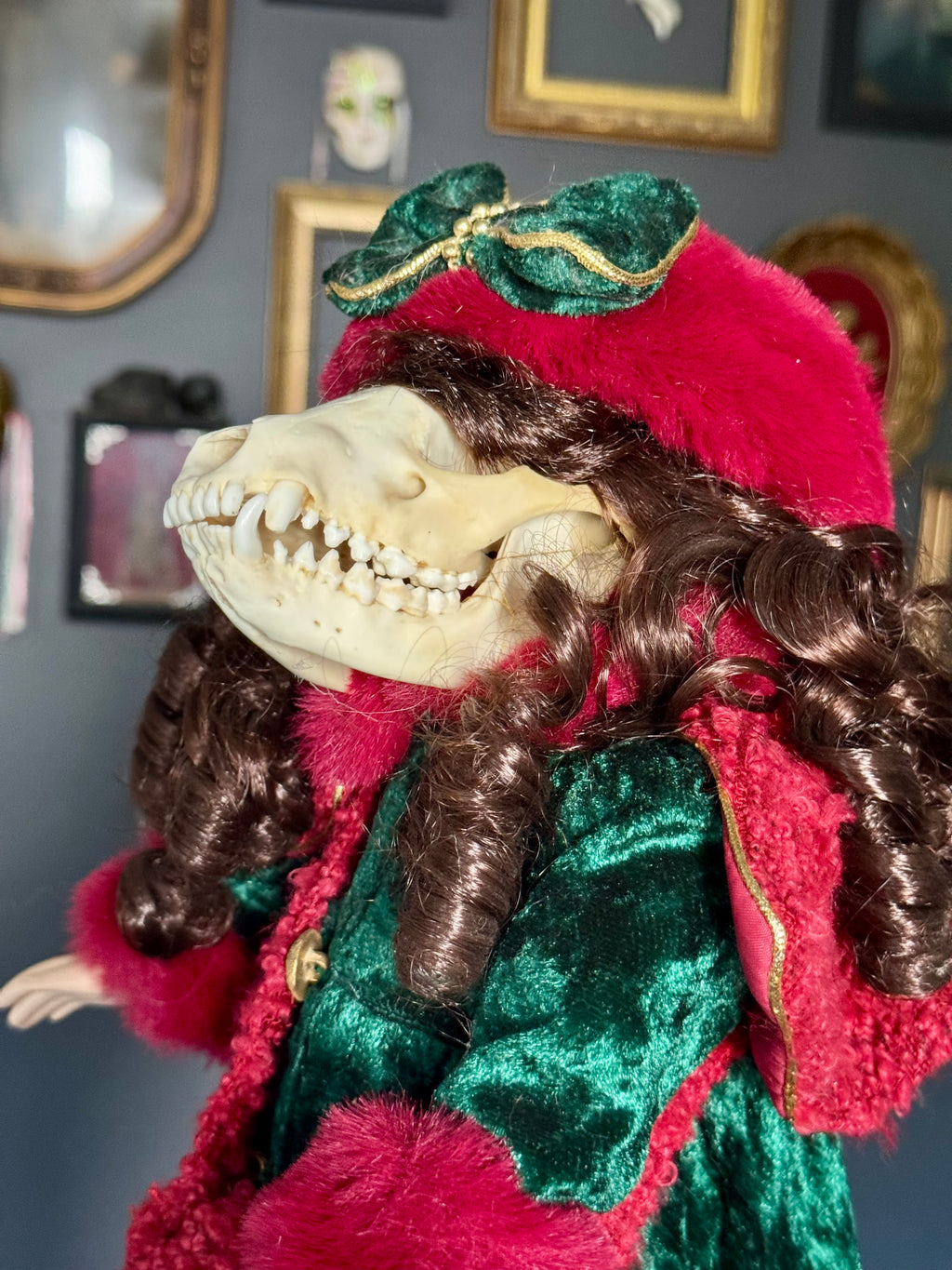 Raccoon Skull Porcelain Doll