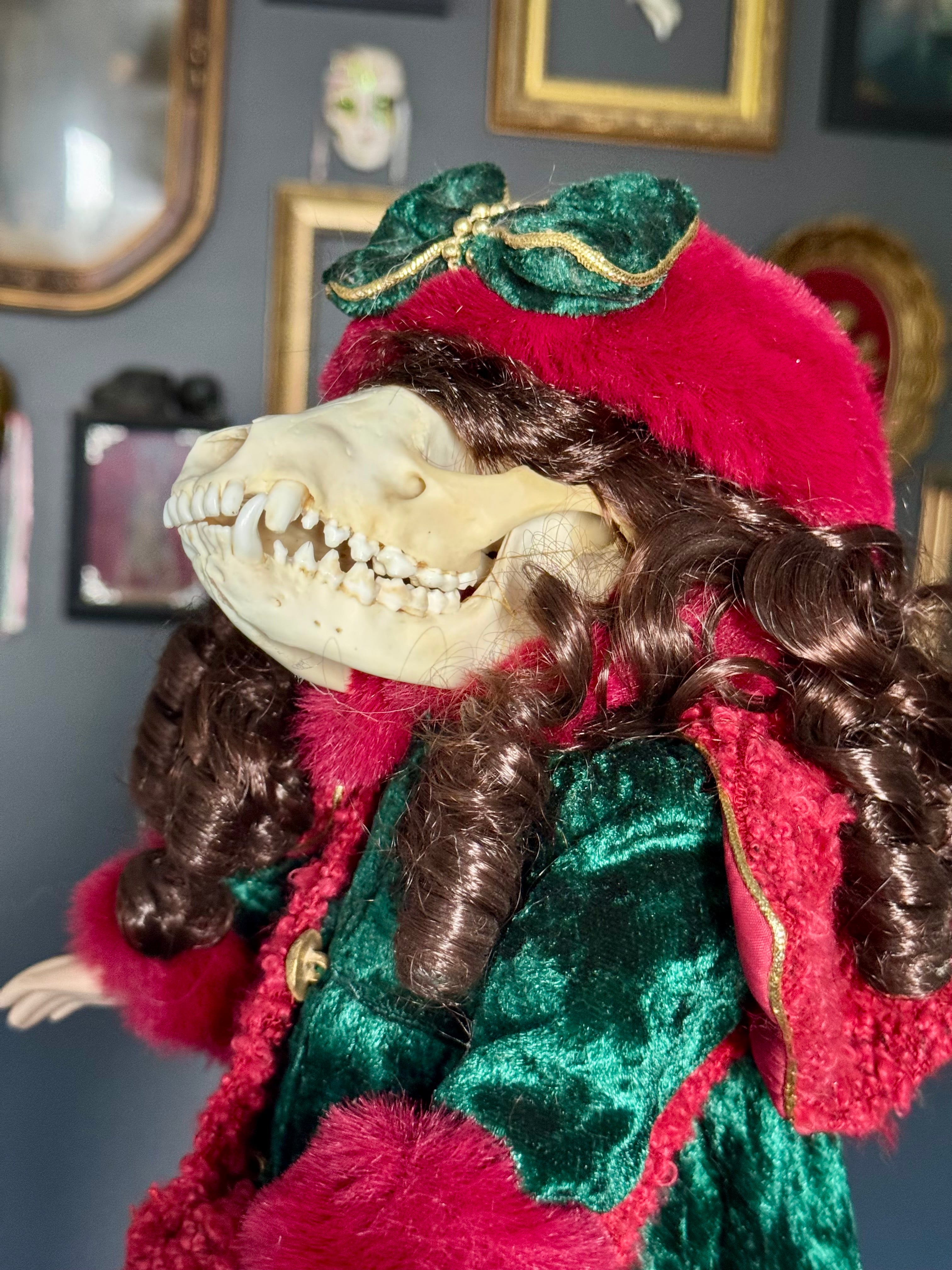 Raccoon Skull Porcelain Doll