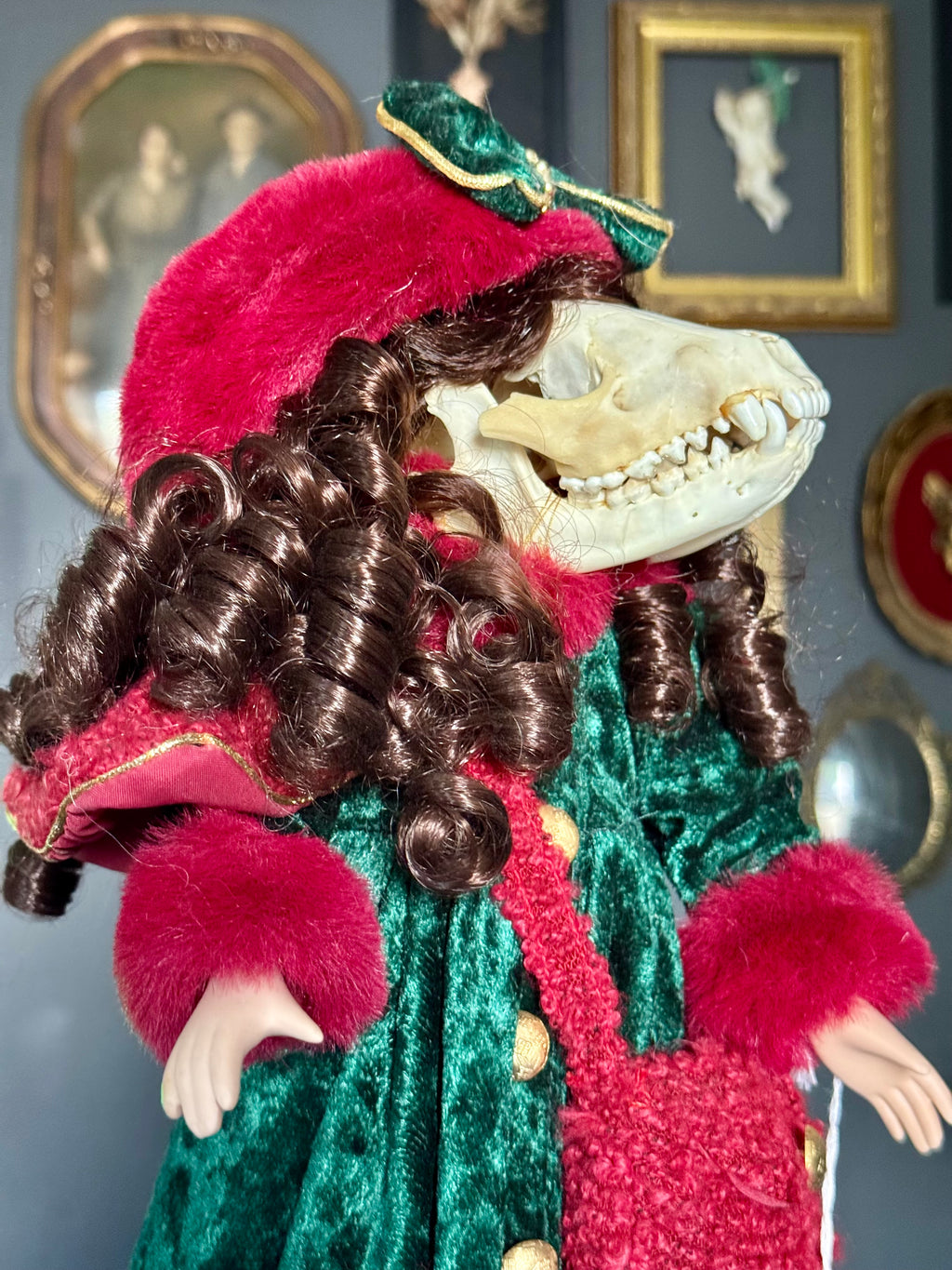 Raccoon Skull Porcelain Doll