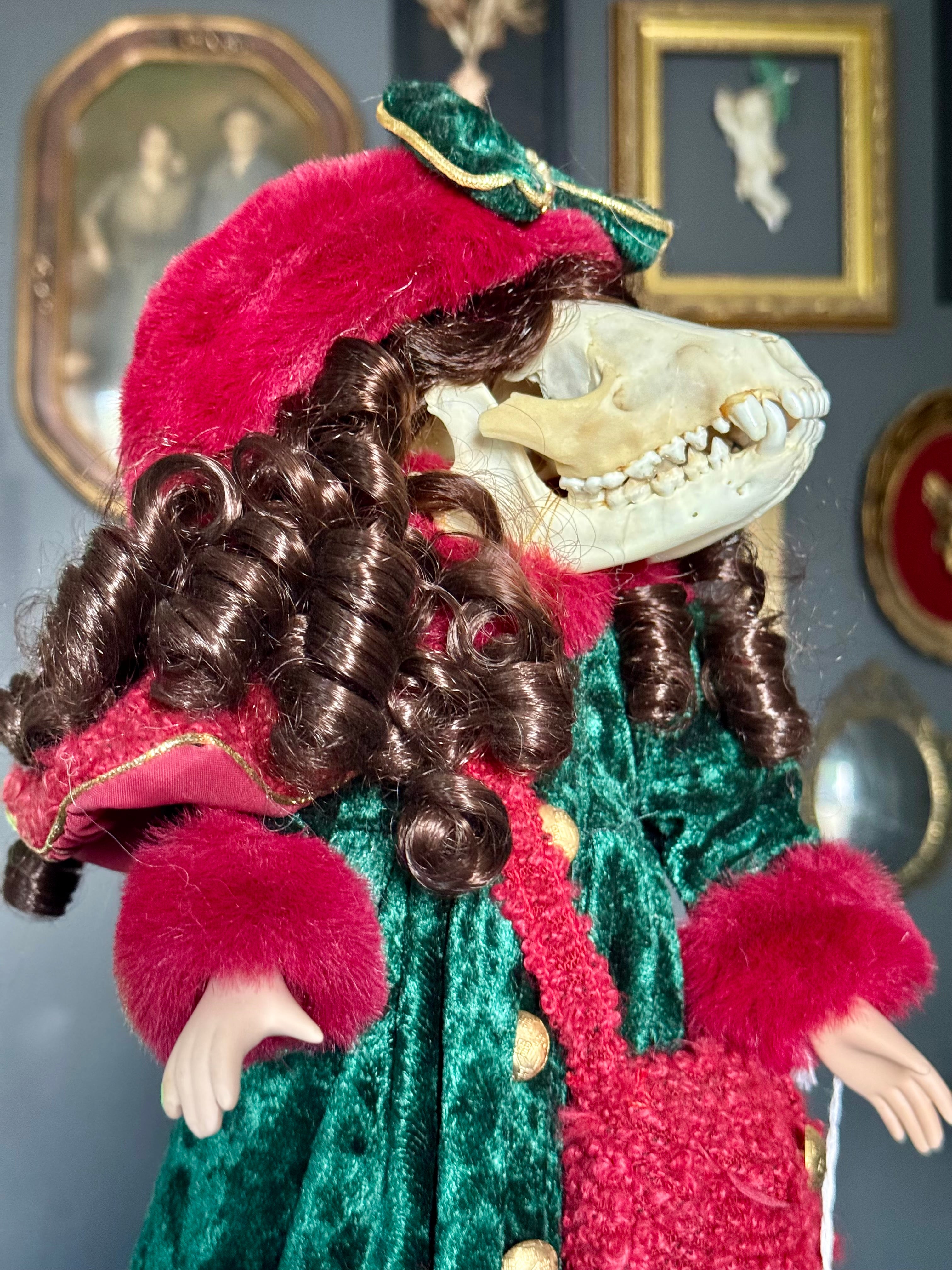 Raccoon Skull Porcelain Doll