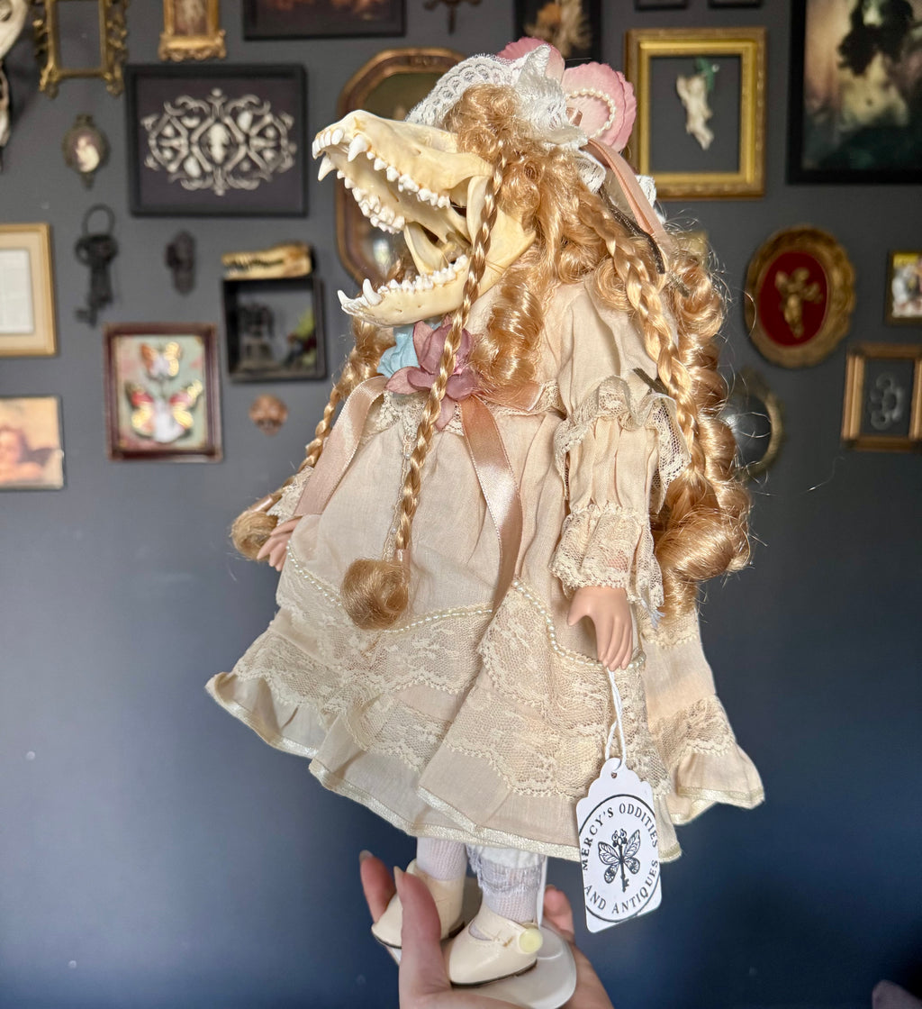 Raccoon Skull Victorian Doll