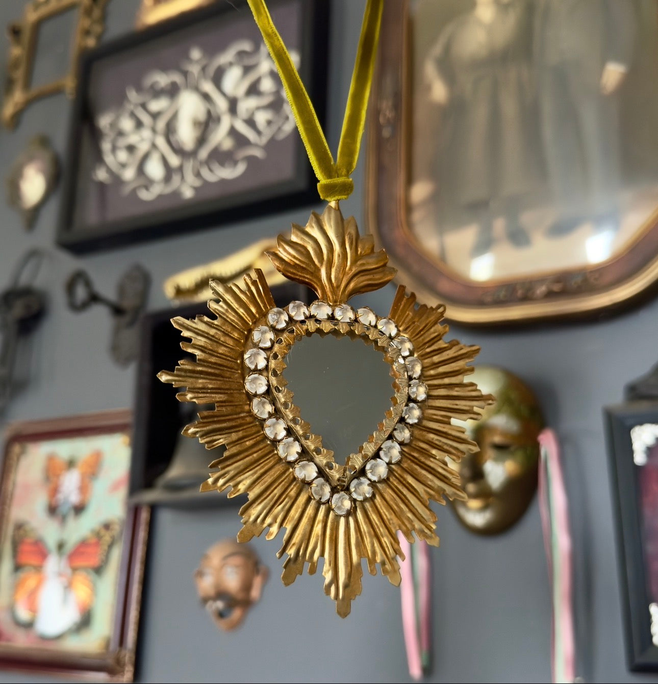 Rhinestone Sacred Heart Mirror Ornament