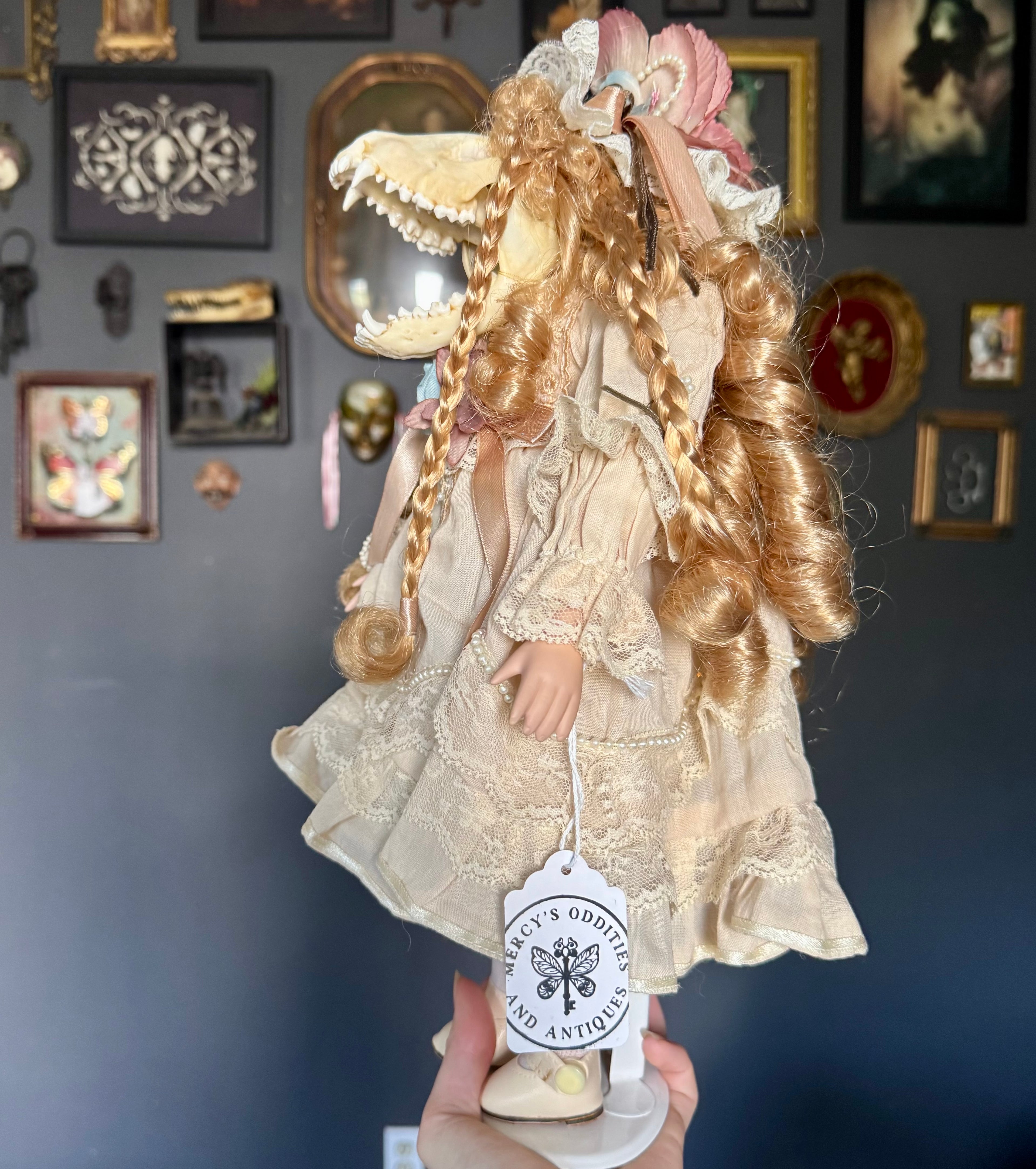 Raccoon Skull Victorian Doll