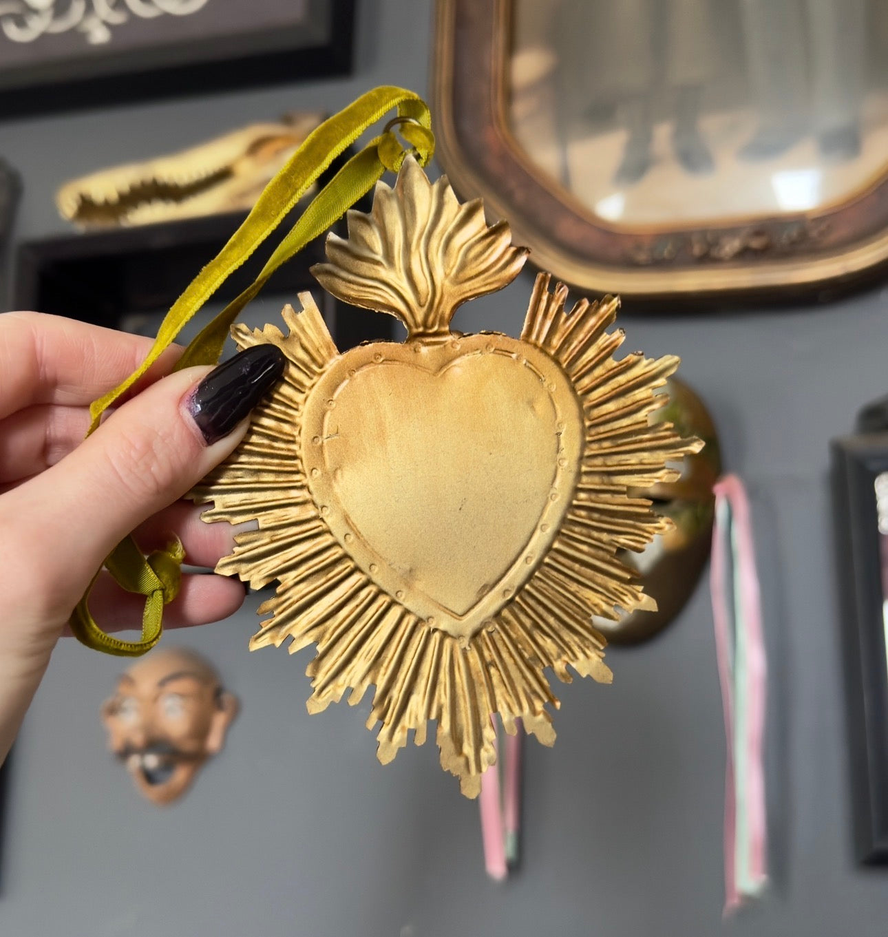 Rhinestone Sacred Heart Mirror Ornament
