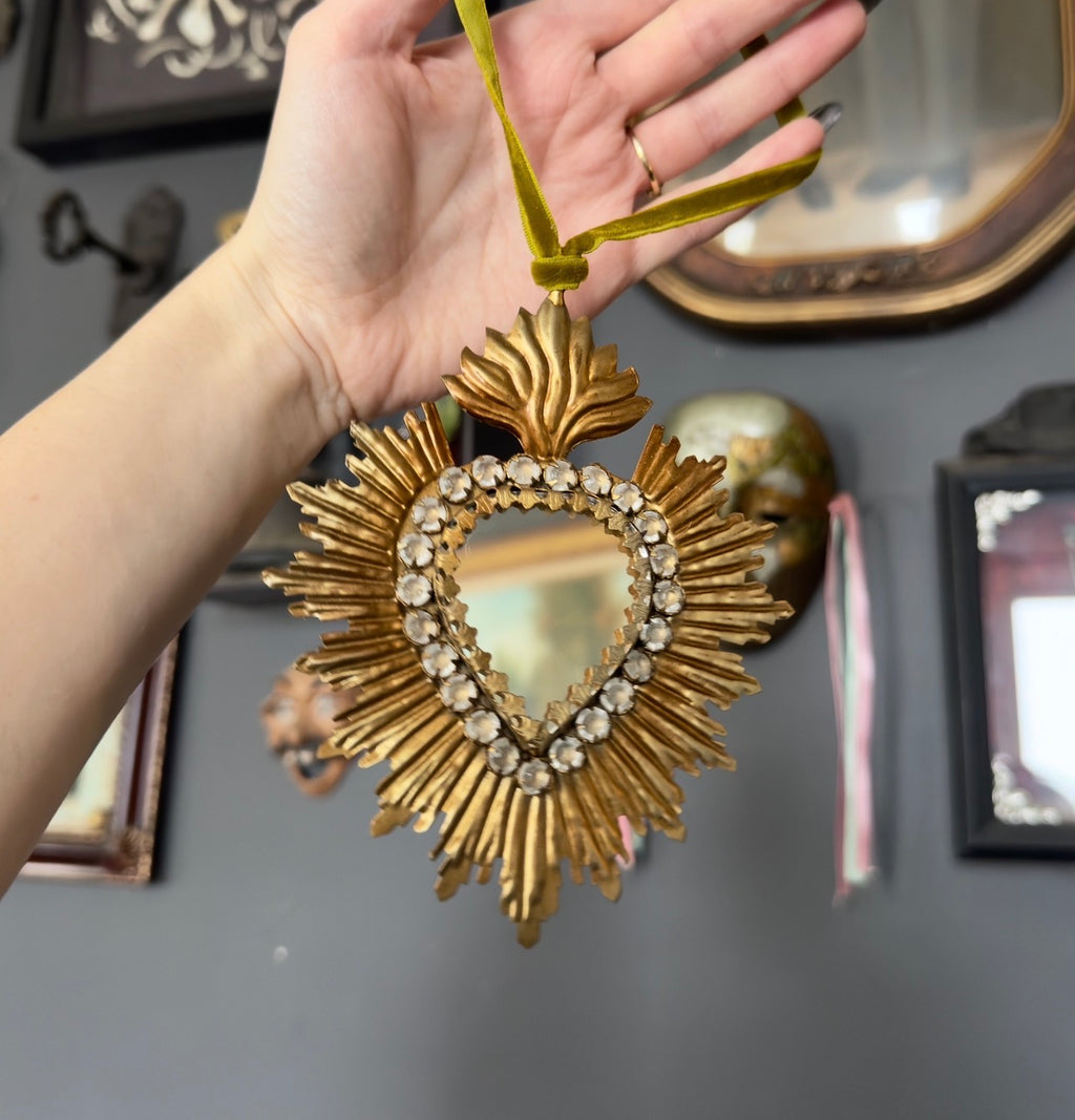 Rhinestone Sacred Heart Mirror Ornament