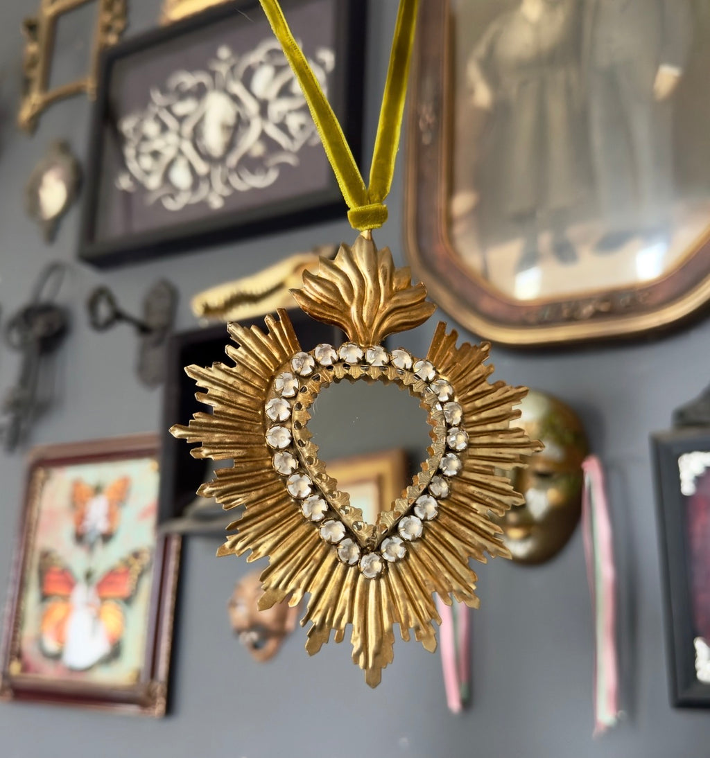 Rhinestone Sacred Heart Mirror Ornament