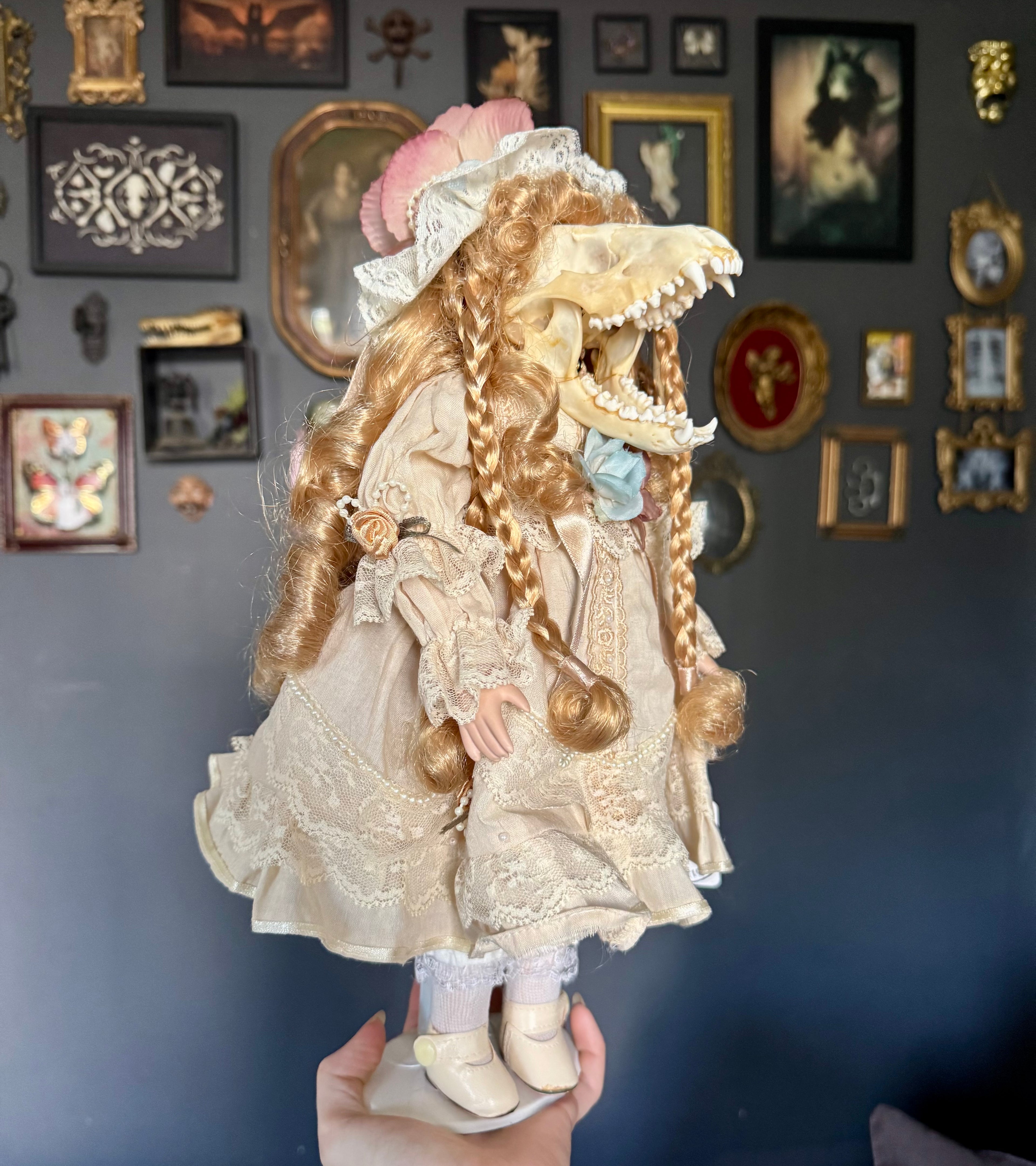 Raccoon Skull Victorian Doll