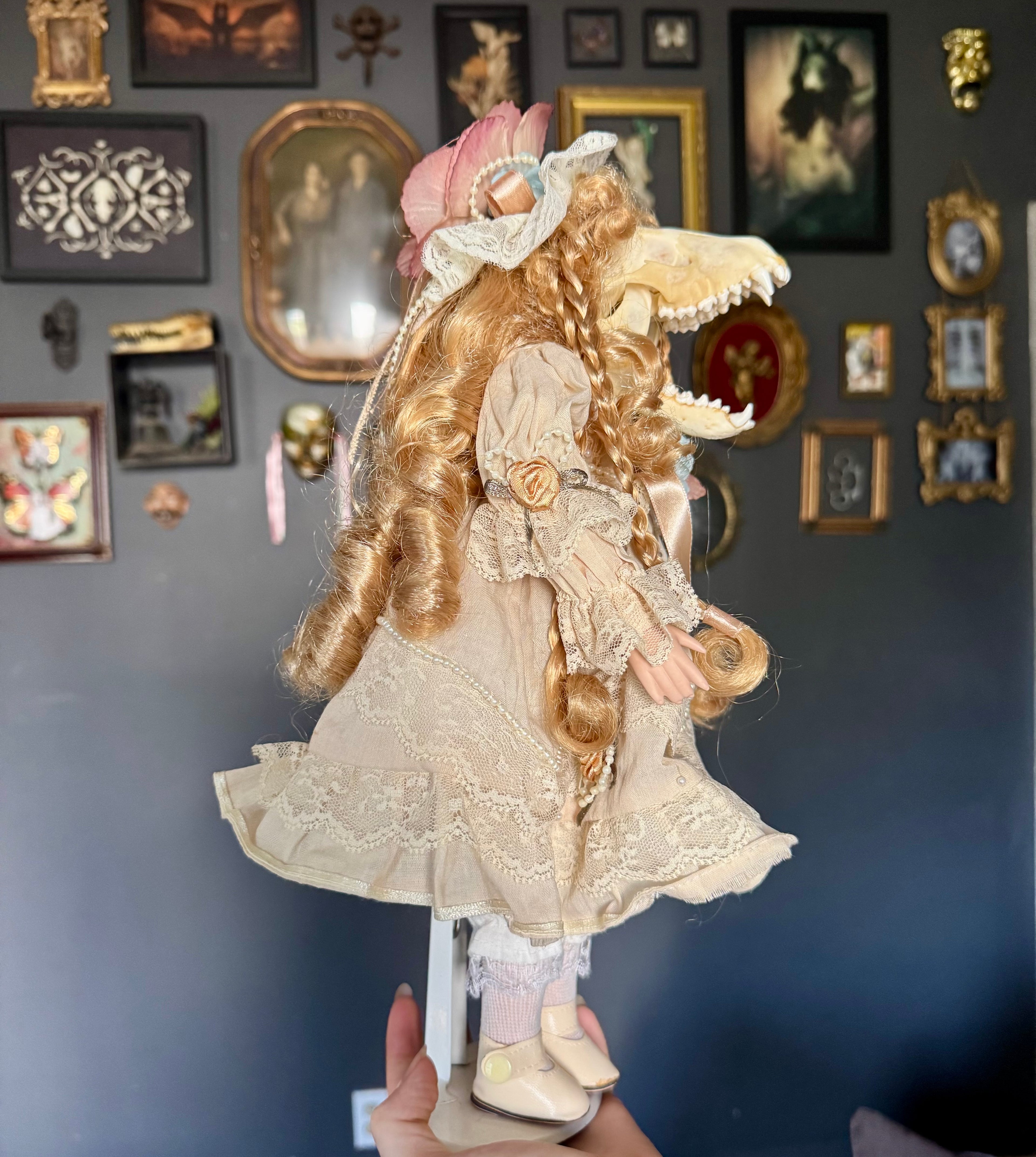 Raccoon Skull Victorian Doll